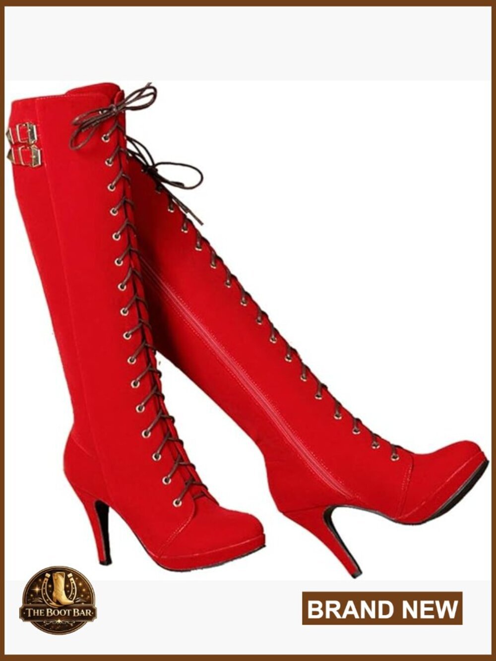 Knee High Suede Boots Pointed Toe Lace Up Zip Heel Chunky Rubber Sole